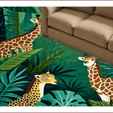 Ultra Soft Area Rug, Non Slip, Stain Resistant, Washable Area Rugs for Living Room, Bedroom, Vivid Safari Wildlife Motif(Green)