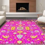Ultra Soft Area Rug, Non Slip, Stain Resistant, Washable Area Rugs for Living Room, Bedroom, Eclectic Floral Medallion Motif(Pink)
