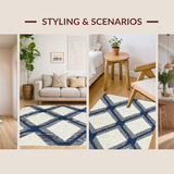 Ultra Soft Area Rug, Non Slip, Stain Resistant, Washable Area Rugs for Living Room, Bedroom, Charming Ivory Diamond Motif(Beige)