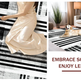 Ultra Soft Area Rug, Non Slip, Stain Resistant, Washable Area Rugs for Living Room, Bedroom, Contemporary Stripe Rug with Graphic Rhythm and Abstract Linework Accents(Black)