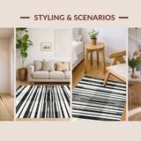 Ultra Soft Area Rug, Non Slip, Stain Resistant, Washable Area Rugs for Living Room, Bedroom, Classic Striped Harmony Rug Featuring Graphic Bands and Crisp Edge Detailing(Black)