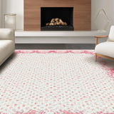 Ultra Soft Area Rug, Non Slip, Stain Resistant, Washable Area Rugs for Living Room, Bedroom, Scalloped Ribbon Bow Rug Coquette Preppy Accent with Wavy Border Design(Pink)