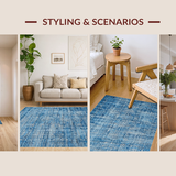 Ultra Soft Area Rug, Non Slip, Stain Resistant, Washable Area Rugs for Living Room, Bedroom, Chic Bow Accent Rug with Soft Blue Tones and Elegant Curved Lines Design(Blue)