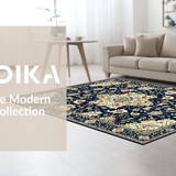 Ultra Soft Area Rug, Non Slip, Stain Resistant, Washable Area Rugs for Living Room, Bedroom, Rustic Navy Floral Elegance(Blue)