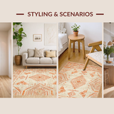Ultra Soft Area Rug, Non Slip, Stain Resistant, Washable Area Rugs for Living Room, Bedroom, Stylish Warm Beige Medallion Theme(Orange)