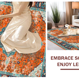 Ultra Soft Area Rug, Non Slip, Stain Resistant, Washable Area Rugs for Living Room, Bedroom, Bold Vibrant Medallion Composition(Orange)
