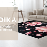 Ultra Soft Area Rug, Non Slip, Stain Resistant, Washable Area Rugs for Living Room, Bedroom, Luxurious Colorful Cherry Petals Design(Black)