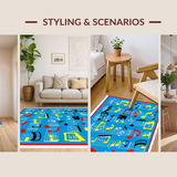 Ultra Soft Area Rug, Non Slip, Stain Resistant, Washable Area Rugs for Living Room, Bedroom, Colorful Harmonious Pattern Layout(Blue)