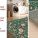 Ultra Soft Area Rug, Non Slip, Stain Resistant, Washable Area Rugs for Living Room, Bedroom, Classic Vintage Floral Composition(Green)