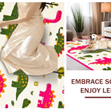 Ultra Soft Area Rug, Non Slip, Stain Resistant, Washable Area Rugs for Living Room, Bedroom, Charming Educational Dino Motif(White)