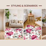 Ultra Soft Area Rug, Non Slip, Stain Resistant, Washable Area Rugs for Living Room, Bedroom, Rustic Pink Garden Motif(Pink)