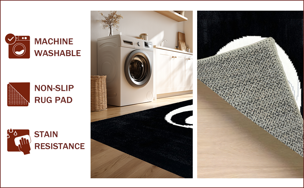 Ultra Soft Area Rug, Non Slip, Stain Resistant, Washable Area Rugs for Living Room, Bedroom, Soft Black and White Yoga Mat(Black) - ODIKA