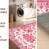 Ultra Soft Area Rug, Non Slip, Stain Resistant, Washable Area Rugs for Living Room, Bedroom, Contemporary Floral Geometry(White)