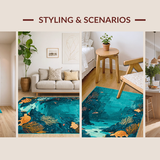 Ultra Soft Area Rug, Non Slip, Stain Resistant, Washable Area Rugs for Living Room, Bedroom, Coastal Seascape Lightweight Rug With Turtle Sanctuary And Coral Design(Blue)