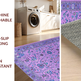 Ultra Soft Area Rug, Non Slip, Stain Resistant, Washable Area Rugs for Living Room, Bedroom, Rustic Blue Toned Botanical Motif(Purple)