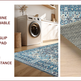 Ultra Soft Area Rug, Non Slip, Stain Resistant, Washable Area Rugs for Living Room, Bedroom, Eclectic Grey Blue Medallion Charm(Blue)