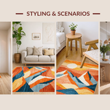 Ultra Soft Area Rug, Non Slip, Stain Resistant, Washable Area Rugs for Living Room, Bedroom, Dynamic Playful Multi-Tonal Design(Orange)