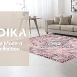 Ultra Soft Area Rug, Non Slip, Stain Resistant, Washable Area Rugs for Living Room, Bedroom, Elegant Distressed Ogee Pattern(Pink)