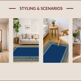Ultra Soft Area Rug, Non Slip, Stain Resistant, Washable Area Rugs for Living Room, Bedroom, Elegant Greek Key Motif(Blue)