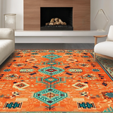 Ultra Soft Area Rug, Non Slip, Stain Resistant, Washable Area Rugs for Living Room, Bedroom, Lively Orange Tiled Motif(Orange)