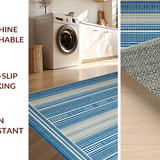 Ultra Soft Area Rug, Non Slip, Stain Resistant, Washable Area Rugs for Living Room, Bedroom, Sophisticated Modernist Striped Layout(Blue)
