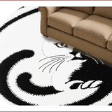 Ultra Soft Area Rug, Non Slip, Stain Resistant, Washable Area Rugs for Living Room, Bedroom, Round Yin Yang Cat Rug for Bathroom Decor(Black)