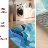 Ultra Soft Area Rug, Non Slip, Stain Resistant, Washable Area Rugs for Living Room, Bedroom, Whimsical Scalloped Bow Accent Rug Elegant Coquette Decor Dreamy Bathroom Mat(Blue)