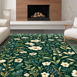 Ultra Soft Area Rug, Non Slip, Stain Resistant, Washable Area Rugs for Living Room, Bedroom, Contemporary Dark Floral Elegance(Green)