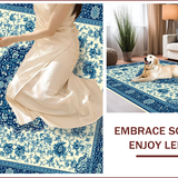 Ultra Soft Area Rug, Non Slip, Stain Resistant, Washable Area Rugs for Living Room, Bedroom, Retro Medallion Floral Bedroom Washable Area Rug(Blue)