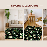 Ultra Soft Area Rug, Non Slip, Stain Resistant, Washable Area Rugs for Living Room, Bedroom, Lush Tropical Leaf Patterned Design(White)