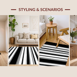 Ultra Soft Area Rug, Non Slip, Stain Resistant, Washable Area Rugs for Living Room, Bedroom, Large Layered Outdoor Rug with Striped Pattern for Front Porch(Black)