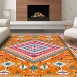 Ultra Soft Area Rug, Non Slip, Stain Resistant, Washable Area Rugs for Living Room, Bedroom, Rustic Ethnic Print Aesthetic(Orange)