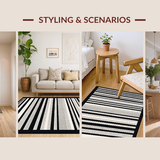 Ultra Soft Area Rug, Non Slip, Stain Resistant, Washable Area Rugs for Living Room, Bedroom, Graphic Linear Bar Rug With Striking Black And White Band Contrast(Gray)