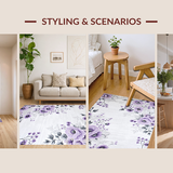 Ultra Soft Area Rug, Non Slip, Stain Resistant, Washable Area Rugs for Living Room, Bedroom, Artistic Floral Swirl Aesthetic(Purple)