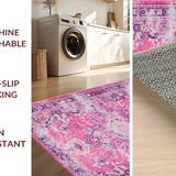 Ultra Soft Area Rug, Non Slip, Stain Resistant, Washable Area Rugs for Living Room, Bedroom, Contemporary Pastel Floral Elegance(Pink)