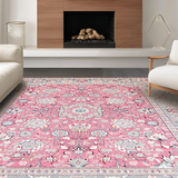 Ultra Soft Area Rug, Non Slip, Stain Resistant, Washable Area Rugs for Living Room, Bedroom, Vibrant Ottoman-inspired Geometric Design(Pink)