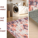 Ultra Soft Area Rug, Non Slip, Stain Resistant, Washable Area Rugs for Living Room, Bedroom, Elegant Antique Diamond Motif(Orange)