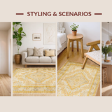 Ultra Soft Area Rug, Non Slip, Stain Resistant, Washable Area Rugs for Living Room, Bedroom, Rustic Neutral Trellis Pattern(Gold)