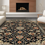 Ultra Soft Area Rug, Non Slip, Stain Resistant, Washable Area Rugs for Living Room, Bedroom, Sophisticated Traditional Print Motif(Black)