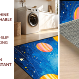 Ultra Soft Area Rug, Non Slip, Stain Resistant, Washable Area Rugs for Living Room, Bedroom, Funky Outer Space Adventure Design(Blue)