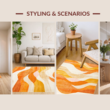 Ultra Soft Area Rug, Non Slip, Stain Resistant, Washable Area Rugs for Living Room, Bedroom, Elegant Swirling Fluidic Design(Orange)