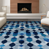 Ultra Soft Area Rug, Non Slip, Stain Resistant, Washable Area Rugs for Living Room, Bedroom, Luxurious Textured Striped Motif(Blue)