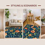 Ultra Soft Area Rug, Non Slip, Stain Resistant, Washable Area Rugs for Living Room, Bedroom, Rustic Insect Garden Design(Blue)