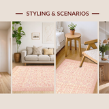 Ultra Soft Area Rug, Non Slip, Stain Resistant, Washable Area Rugs for Living Room, Bedroom, Preppy Scallop Bow Accent Rug Ribbon Motif Coquette Design with Curved Edges(Pink)
