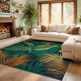 ODIKA Tropical Green Leaf Washable Rug - Non-Slip Low Pile Botanical Area Rug