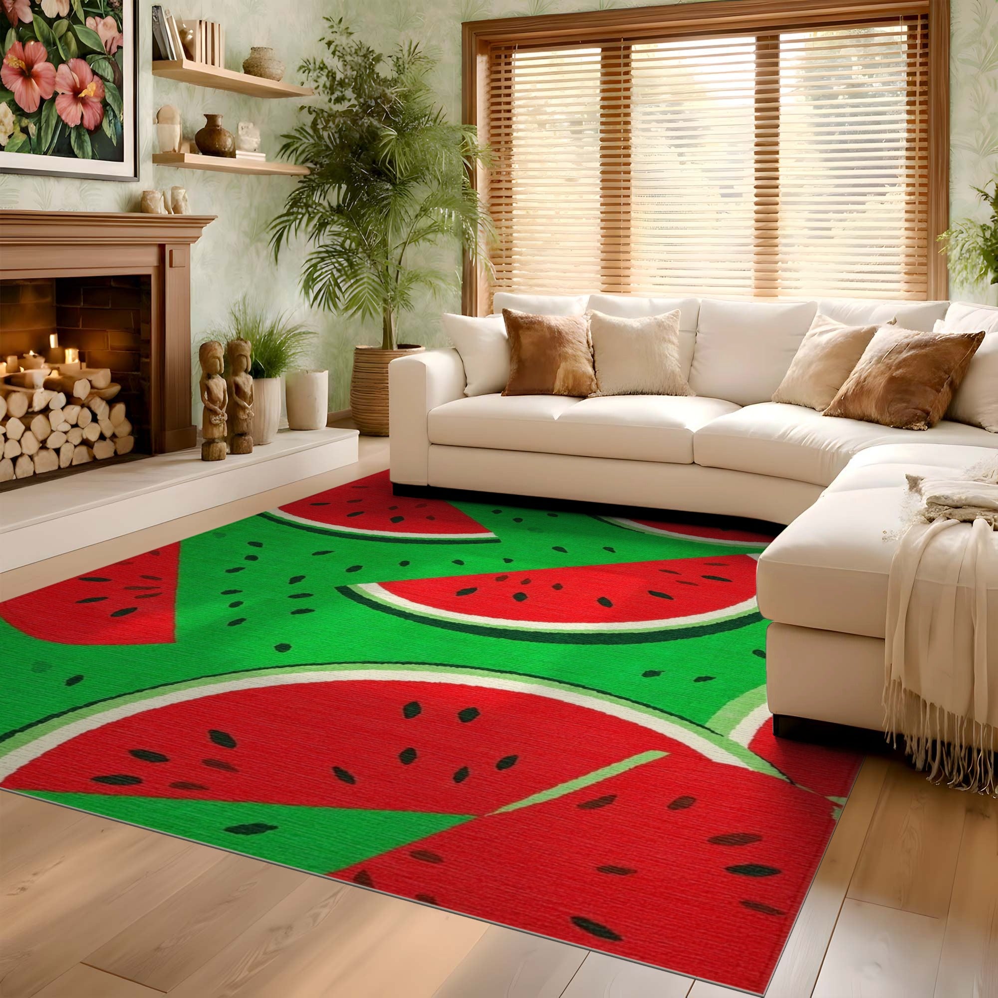 ODIKA Watermelon Pattern Washable Rug - Low Pile, Non-Slip & Kid Friendly