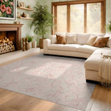 ODIKA Washable Abstract Floral Pink Area Rug - Low Pile Non-Slip Pet Friendly Indoor Rug