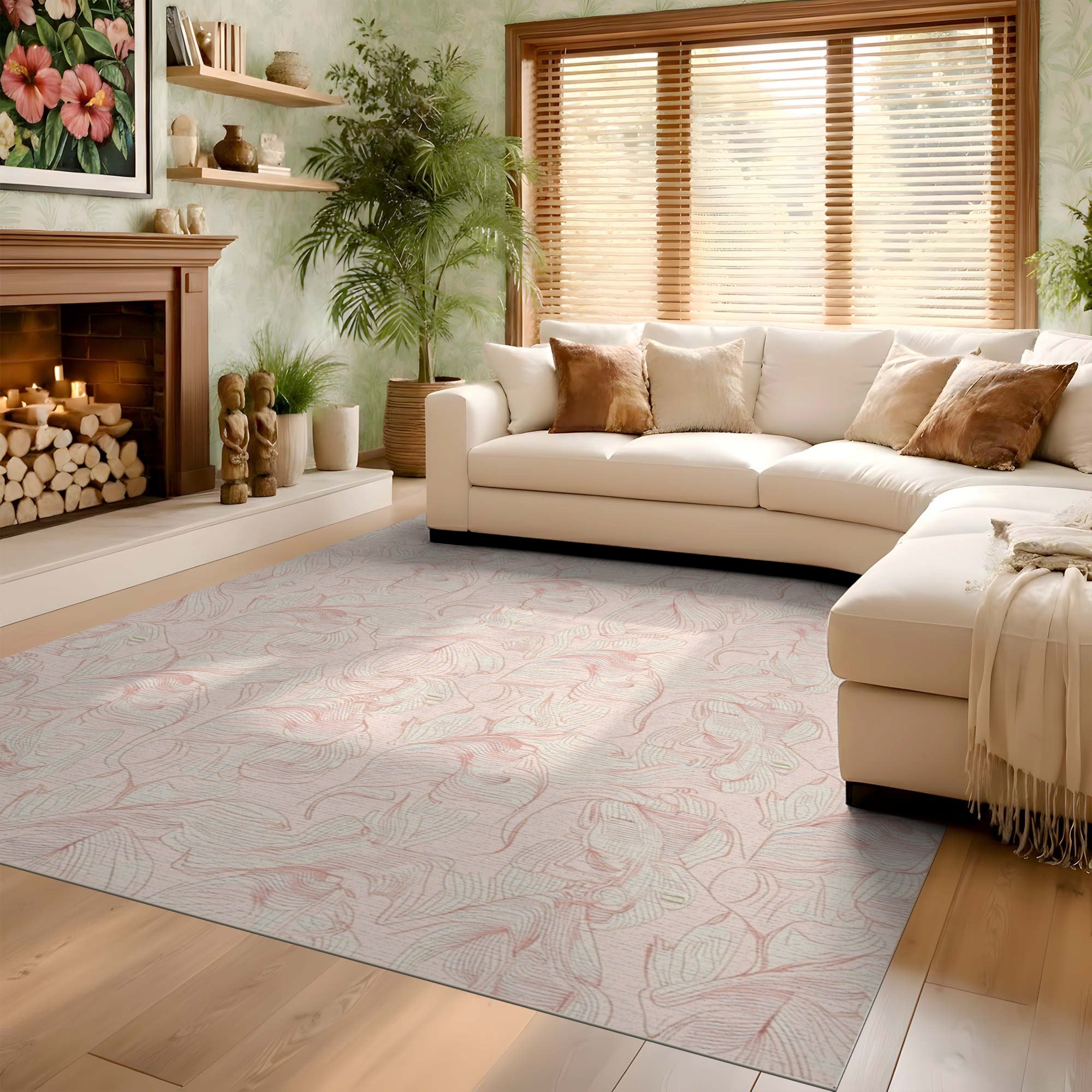 ODIKA Washable Abstract Floral Pink Area Rug - Low Pile Non-Slip Pet Friendly Indoor Rug
