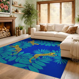 ODIKA Washable Tropical Leopard Print Rug, Low Pile Blue & Yellow Jungle Area Rug