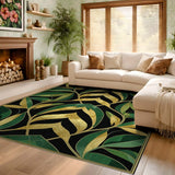 ODIKA Art Deco Emerald Green & Gold Washable Area Rug - Low Pile Non-Slip